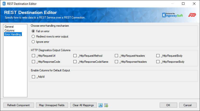 SSIS REST ADP Destination - Error Handling